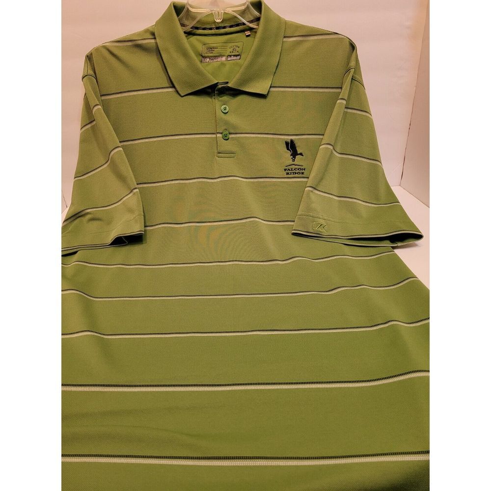 Cutter & Buck Polo Shirt Mens XL Green Excellent Striped DryTec Falcon Ridge